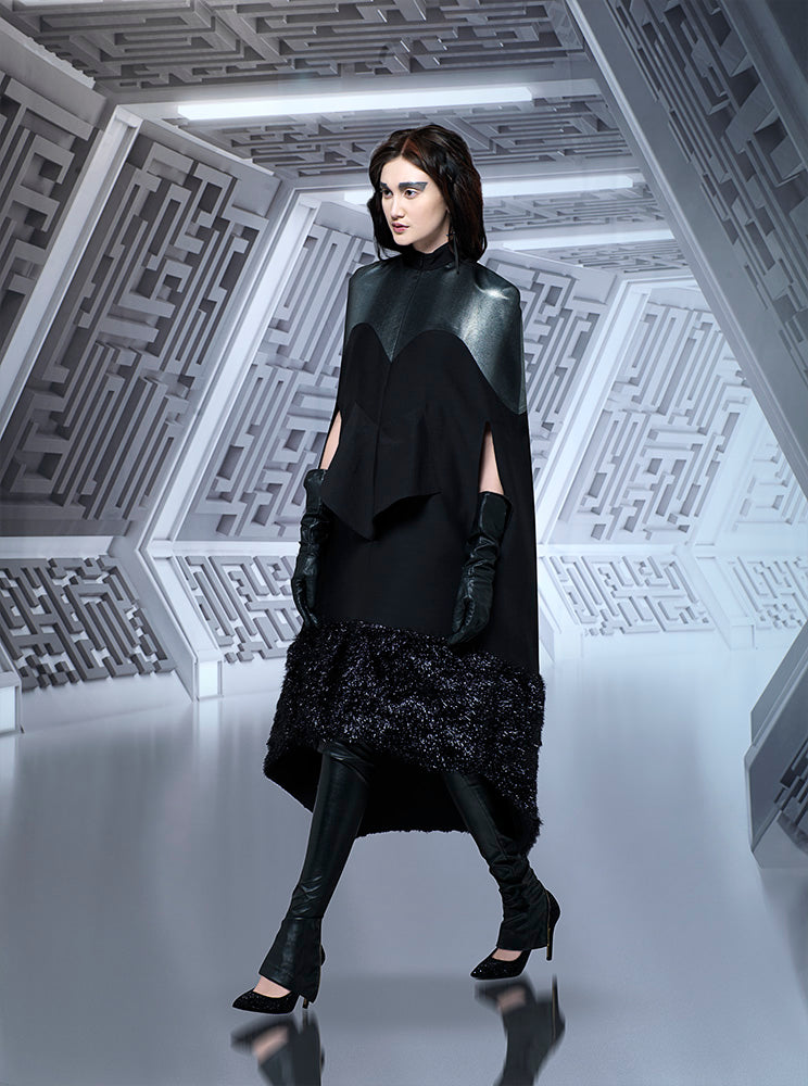 Fuzzed Slip Cape Model solid black colour image photo picture