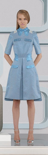 Prize Dress long mid-sleeve blue metallic front view model image photo picture