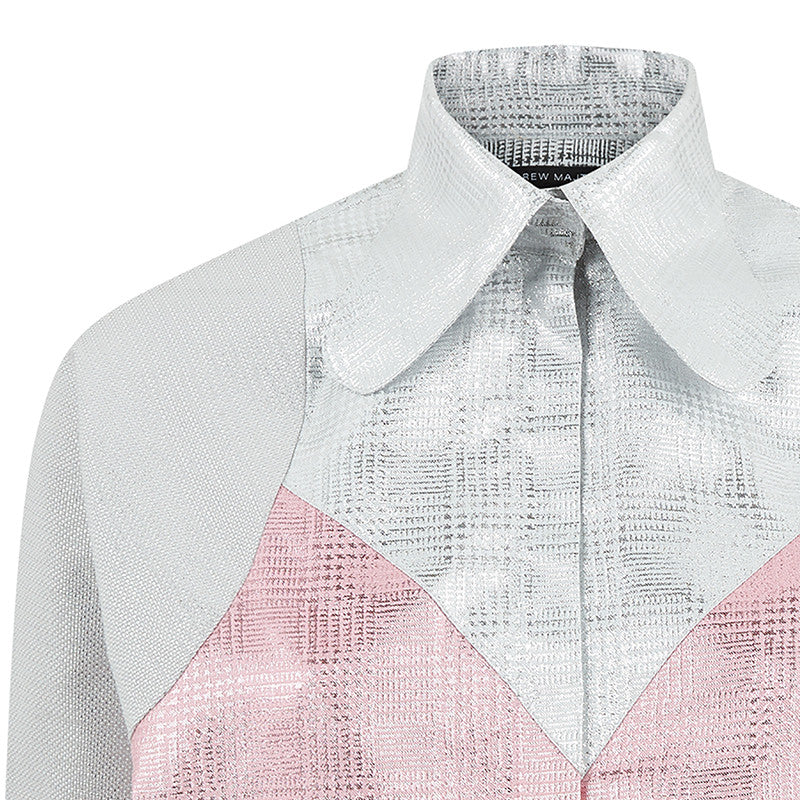 Mini Jacket crop silver pink metallic front view close-up image photo picture