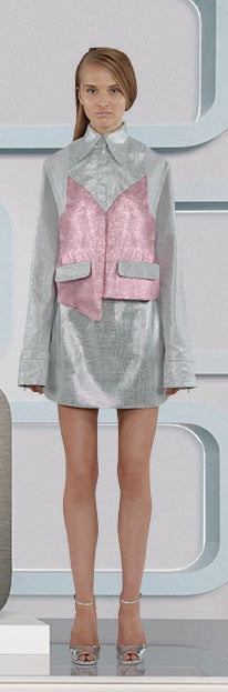 Mini Jacket crop silver pink metallic front view model image photo picture