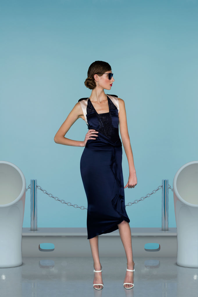 Sleeveless Pocket Top blouse crop blue navy beige stretch model image photo picture