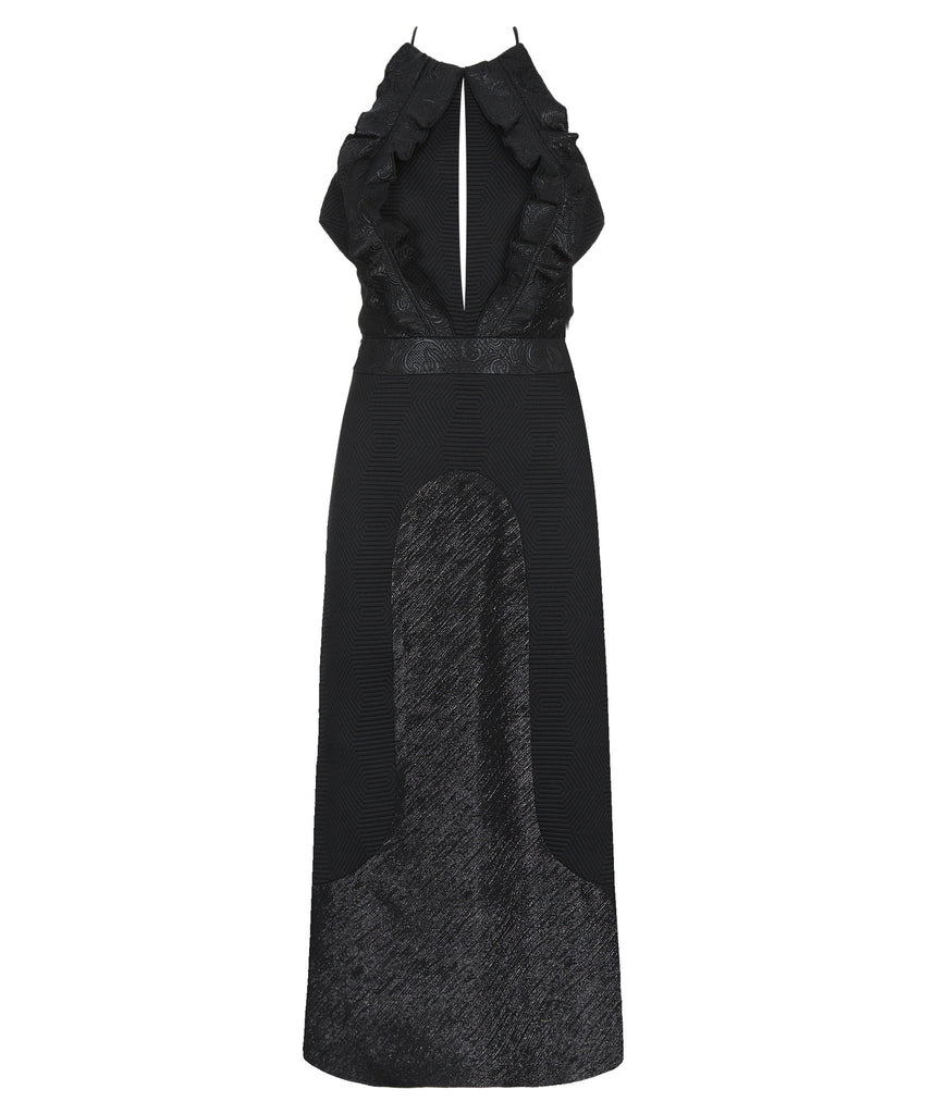 160113B -Black Sleeveless Slit Dress