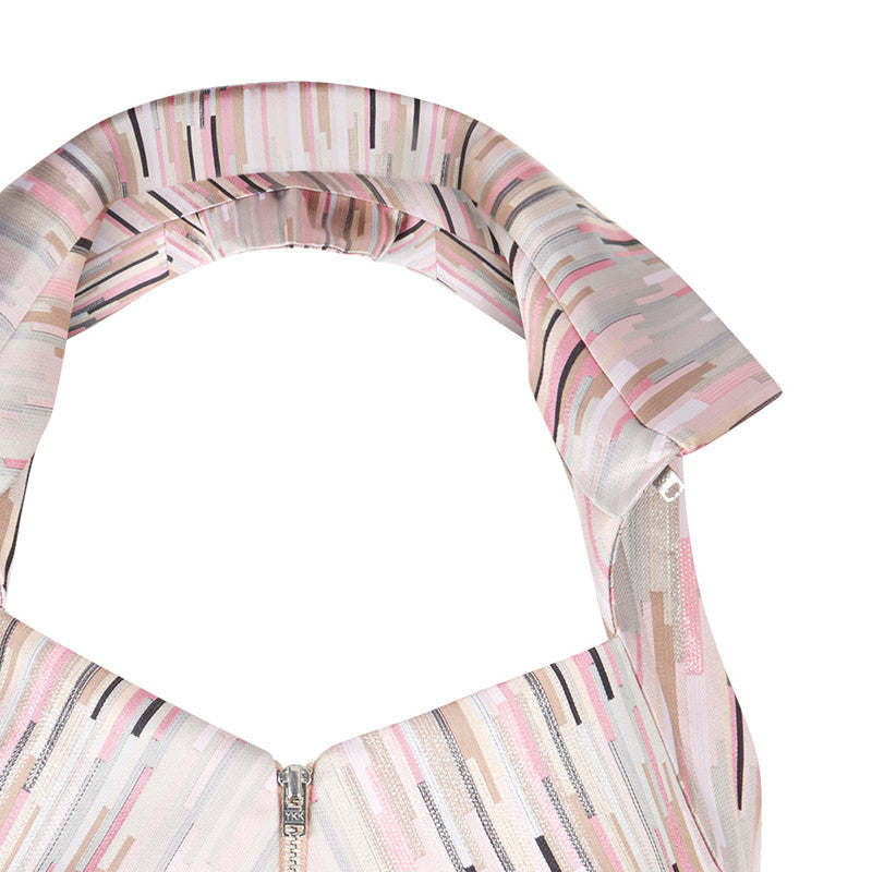 Diagonal Vest haltar sleeveless crop top pink stripe, solid stretch front close-up image photo picture