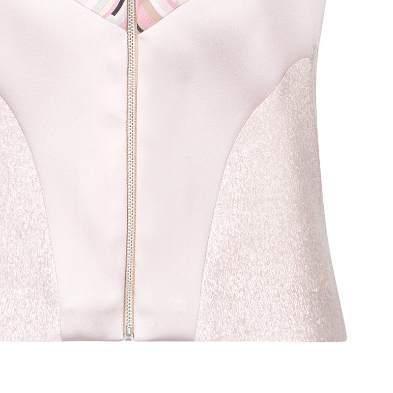 Diagonal Vest haltar sleeveless crop top pink stripe, solid stretch front close-up image photo picture