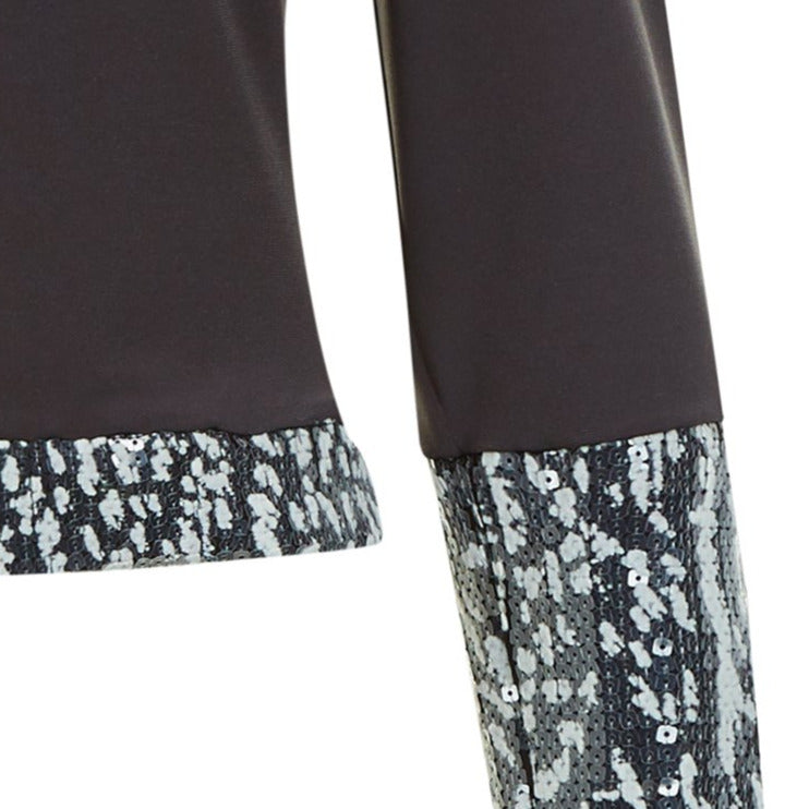 Dark Spy Top sleeves blouse stretch taupe silver sequin front close-up image photo picture