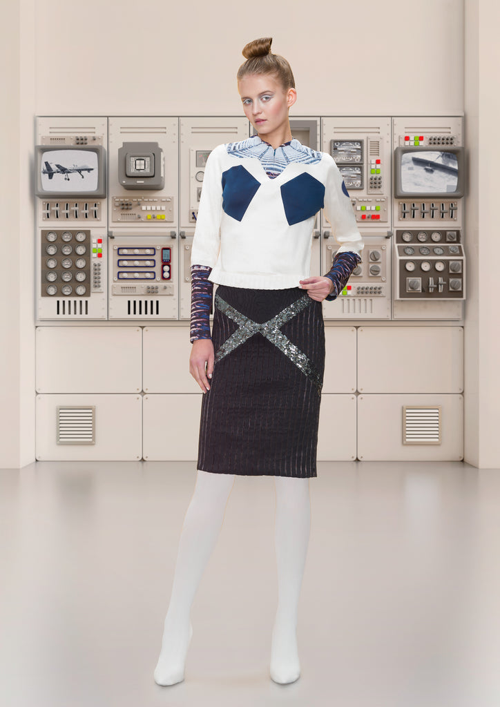 Dark X Skirt black stretch silver sequin contrast model image photo picture