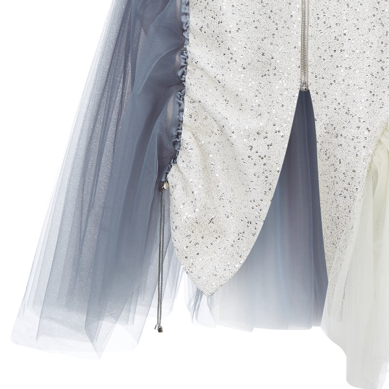 Curve Panel Skirt beige blus sparkle zipper contrast grey gray tulle close-up image photo picture