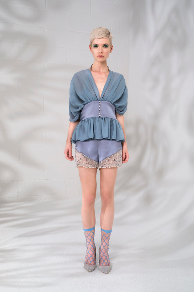 Angle short grey gray stretch lave hem trim model image photo picture