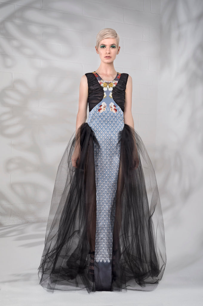 180116C -Printed Long Double Ruched Dress