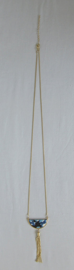 20A10 -Gold Tassled Dark Blue Necklace