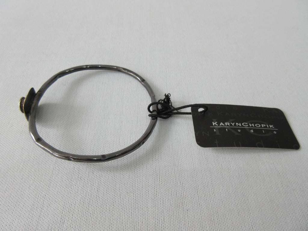 Karyn Chopik Crystal Studded Bracelet Sterling Silver, Antiquated Brass, C2 Crystal, Inside Diameter M -6.3cm, L -6.8cm 20g approximate weight