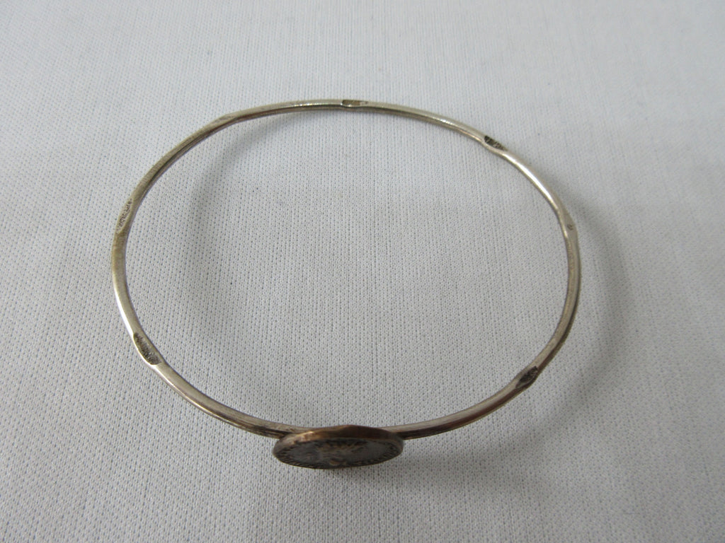 Karyn Chopik Attached Coin Bracelet, Item Number: S1115, Sterling Silver, Antiquated Brass, Size L -Inside Diameter 6.8cm, 40g approximate weight, Made in Canada