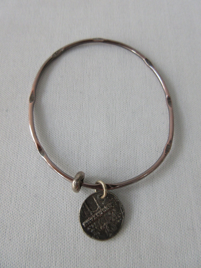 20A45 -Karyn Chopik Dented Silver Bracelet with Attached Coin Ring