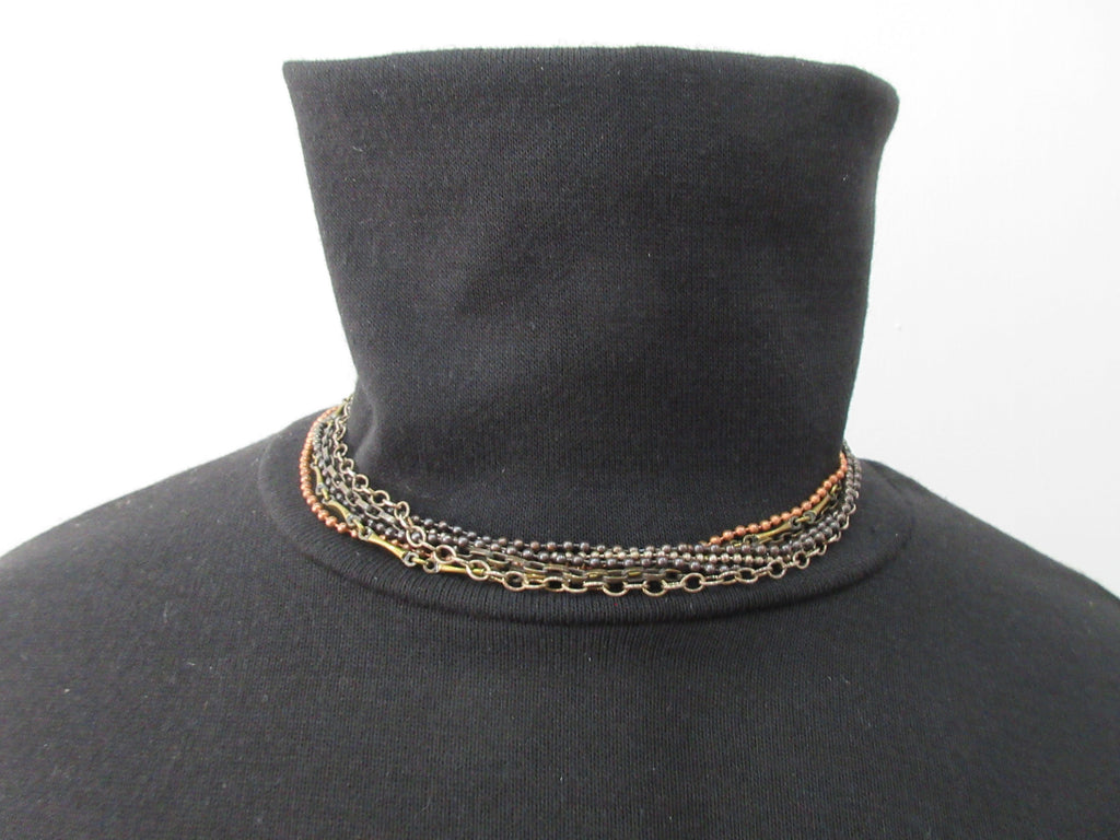Karyn Chopik Multi Chain Choker, Sterling Silver, Antiquated Brass, Copper. 7 sets of chains. Open length 39cm, 80 grams approximate weight. Made in Canada