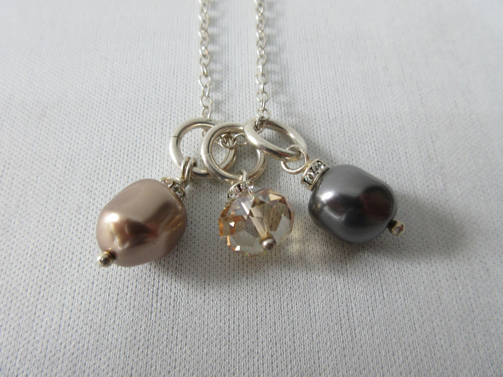 Karyn Chopik Double Swarowski Pearl Necklace. Also with diamond cut globe. Sterling Silver, 50cm full length. 80 grams approximate weight. Made in Canada