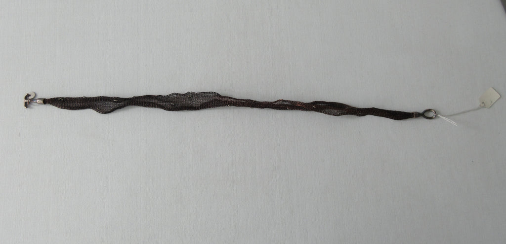 20A65C -Dark Brown Scrunched Ribbon with Metal Rings Choker