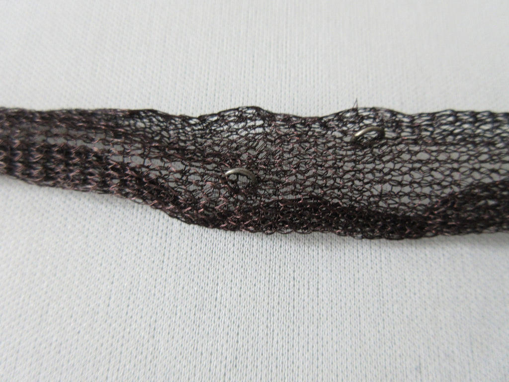 Dark Brown Scrunched Ribbon with Metal Rings Choker, Dark Brown shorter Choker style. 41cm full length, 20.5cm when worn. 6 grams approximate weight