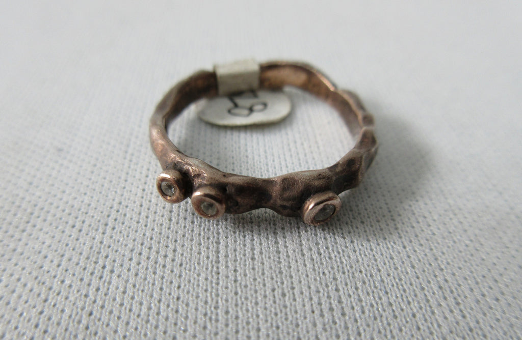 20A69B -Copper Twisted Ring with 3 Coloured Stones