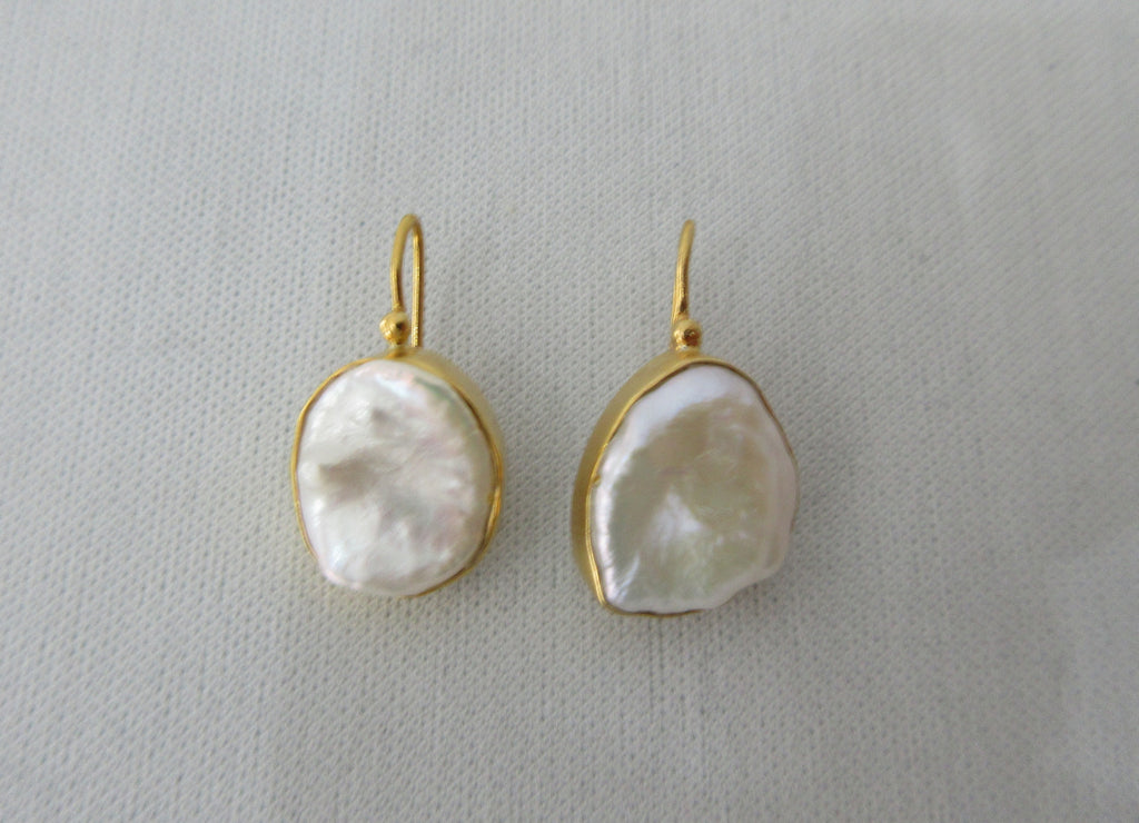 JPFW Pearl Shell Earring in Brass Base. Larger size approx 1.5cm x 1.7cm. 10 grams approximate weight