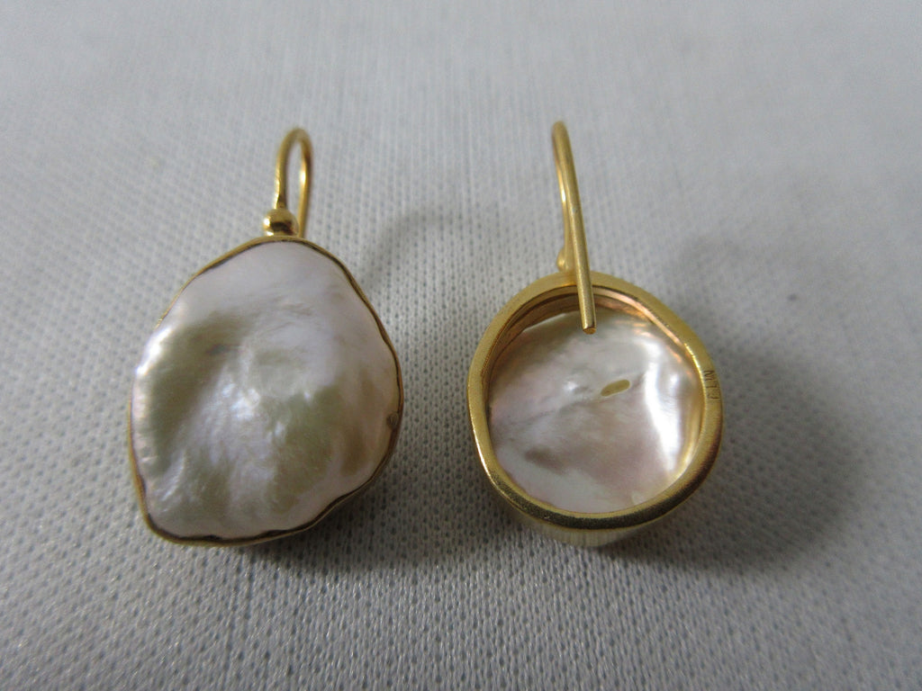 JPFW Pearl Shell Earring in Brass Base. Larger size approx 1.5cm x 1.7cm. 10 grams approximate weight