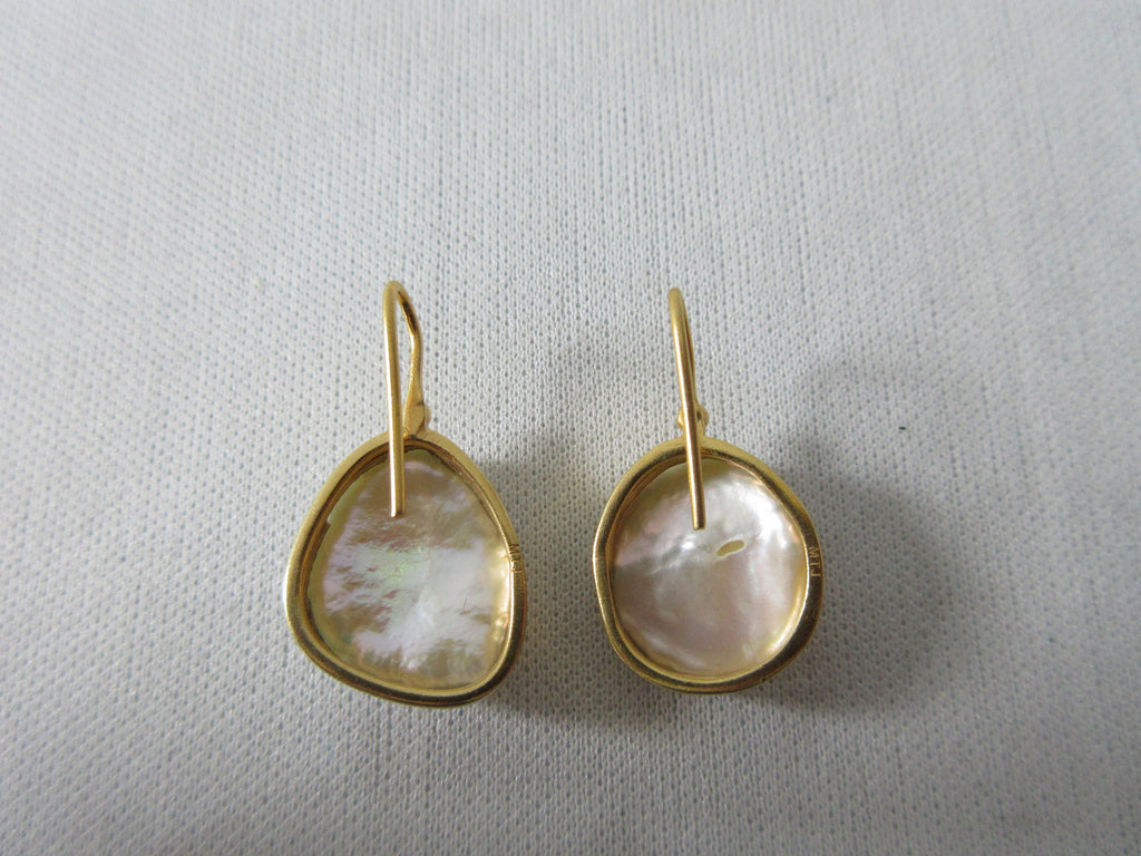 JPFW Pearl Shell Earring in Brass Base. Larger size approx 1.5cm x 1.7cm. 10 grams approximate weight