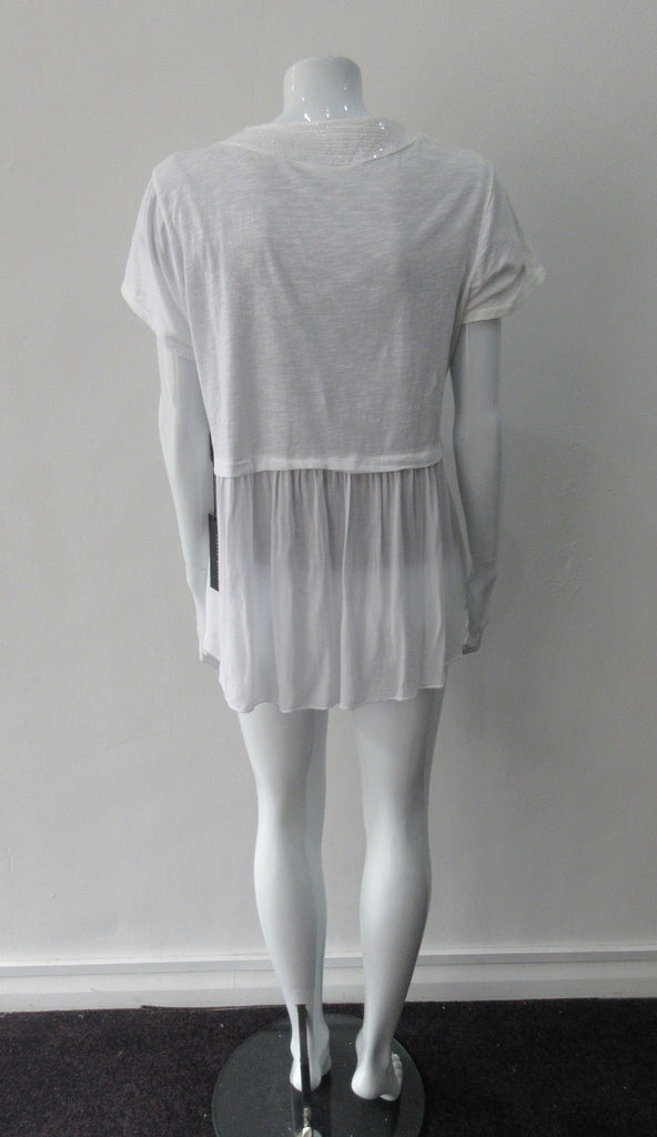 Comfortable fine knit open style cardigan with clear sequin front panel. Soft pleating below waist completly around, CB Length 68cm. 200g approximate weight, Art. 14003, 100% Cotton, Machine Wash, Hang Dry only, Made in Italy