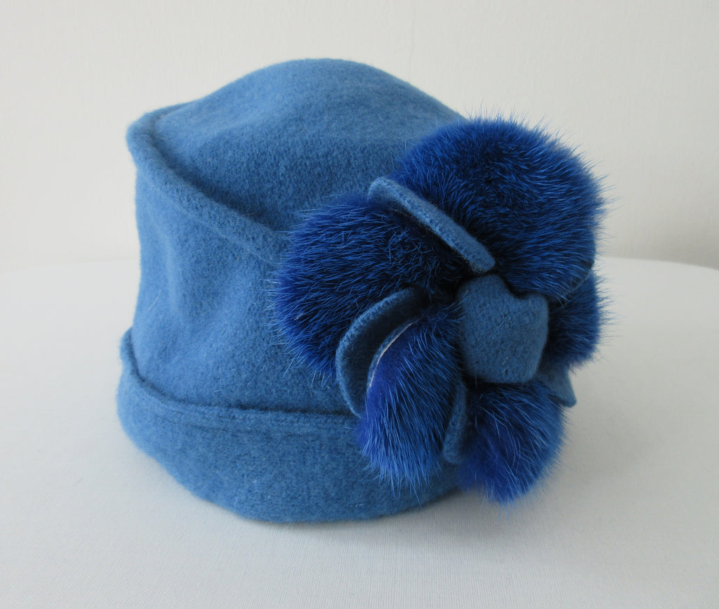 20H02 -Blue Wool Hat with Mink Trim