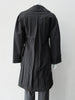 Pinched fabric Coat with white stitching creating striped effect. CB pleat for greater ease. Large covered buttons and front welt pockets. CB Length 94cm, 62% Nylon, 36% Cotton, 2% Polyester, Lining: 100% Rayon, Made in Canada