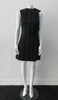 Black Flap Shoulder Dress. The ideal little black sleevelss dress featuring assymetric styling with piping. CB invisible zipper. Fully lined. Size 8