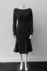 Godet Hem Dress. Rich charcoal grey below the knee dress with lower and wider cut neckline, Dress length from CB 106cm 450g approximate weight, Size 8, 27% Nylon, 25% Wool, 20% Cotton, 15% Viscose Contrast: 77% Viscose, 13% Nylon, 10% Cotton, Lining 100% Rayon