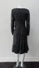 Godet Hem Dress. Rich charcoal grey below the knee dress with lower and wider cut neckline, Dress length from CB 106cm 450g approximate weight, Size 8, 27% Nylon, 25% Wool, 20% Cotton, 15% Viscose Contrast: 77% Viscose, 13% Nylon, 10% Cotton, Lining 100% Rayon