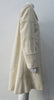 Generously cut 3/4 length coat with large rounded collar and covered buttons in off white, with a slight military feel. Features neo-classical trim design which naturally becomes fuzzy over time as a design detail. Size 12