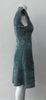 Round Seam Dress. Dark sea green textured dress with curved neck panels. With CB zipper. CB length 93cm. 82% Wool, 18% Nylon. Lining: 100% Rayon. Dry Clean Only, Made in Croatia