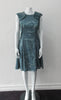 Trenched Swing Dresss. Dark sea green textured dress with trenchcoat-style panels. With CB zipper. CB length 92cm. 600g approximate weight. 37% Nylon, 25% Wool, 20% Cotton, 15% Viscose, 3% Silk. Dry Clean Only, Made in Croatia