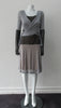 Double Fold Dress. Roman style pleat fold dress in very comfortable soft jersey. Soft grey with Chocolate Brown contrast panels. Long sleeved, side invisible zipper. CB Length 96.5cm, Sleeve Length 73cm. 400g approximtate weight. 100% Modal, Dry Clean Only, Made in England