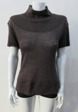 T-Shirt style with short sleeves featuring curved panel parallel to neckline and soft dropped round collar. Soft wool fine knit in rich brown colour. Size 8