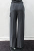 110112 Tailored Touser. Deep Grey Wool Crepe flowing with flared hem, Reverse pocket details on front. Size 8, Inseam 85cm, Outseam 106cm, 100% Wool, Contrast: 100% Cotton, Lining: 100% Rayon, Made in England