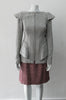 Pep Jacket. Front metal zip jacket in grey and white weave with extended cap at shoulder point. CB Length 63cm, Sleeve Length from shoulder point to hem 73cm. 600g approximate weight. Size 8. 45% Cotton, 35% Nylon, 15% Polyester, 5% Viscose Lining: 100% Rayon. Dry Clean Only, Made in Canada