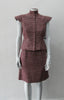 Sleeveless Jacket, Mid-Crop red & grey weave with extended cap at shoulder point for faux sleeve top. Matches with 110701 Yoke Skirt. CB Length 49cm. 450g approximate weight. Size 8. 45% Cotton, 35% Nylon, 15% Polyester, 5% Viscose Lining: 100% Rayon Dry Clean Only. Made in Canada