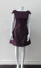 Pointed Tip Dress. Rich purple wool dress with matching floral book print contrast panels and base. Soft cap sleeve top and CB zipper. CB Length 82cm. 550g approximate weight. 100% Wool. Contrast: 100% Cotton, Lining: 100% Rayon. Dry Clean Only, Made in England