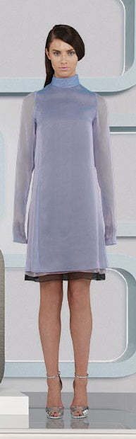 Sided Chiffon Dress long layered asymetrical blue pink grey gray front model image photo picture
