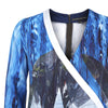 Half Folded Dress sleeves below knee blue green white print front close-up image photo picture