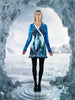Half Folded Dress sleeves below knee blue green white print front model image photo picture