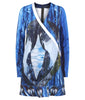Half Folded Dress sleeves below knee blue green white print front image photo picture