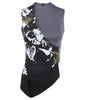Curved Vest top asymmetric black green white print grey jersey crop sleevless front image photo picture