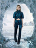 Blue Streak Crop Top blouse blue texture mid sleeve model image photo picture