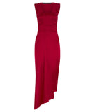 150609B -Red Side Drape Dress