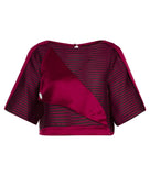 Red Officer Crop top blouse sleeves red solid stripe satin front image photo picture