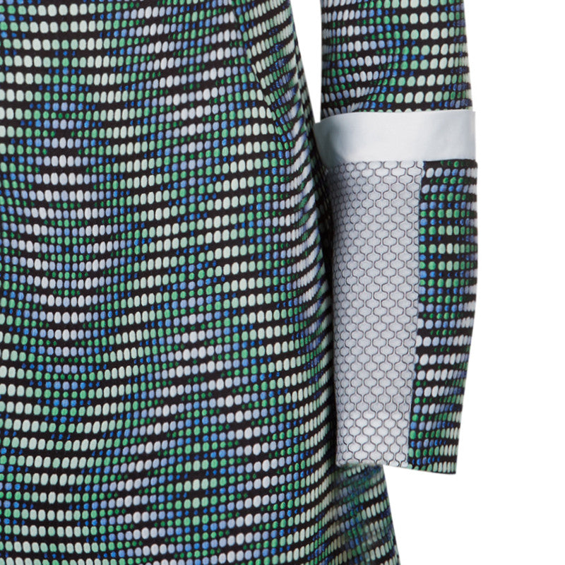 Diamond Weave Dress pattern blue grey gray green white black mesh long sleeve front close-up image photo picture