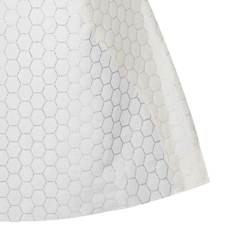 Hexagon Teir Panel Dress a-line short sleeve white silver front close-up image photo picture